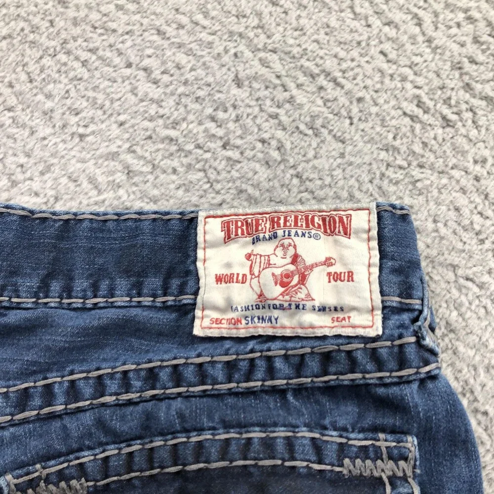 True Religion Jeans Mens 36x32 Blue Medium Wash Slim Skinny Flap Denim Pants